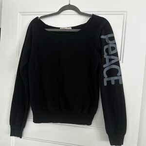 Black Vintage Havana Distressed Sweatshirt with Peace Sleeve Detail- small